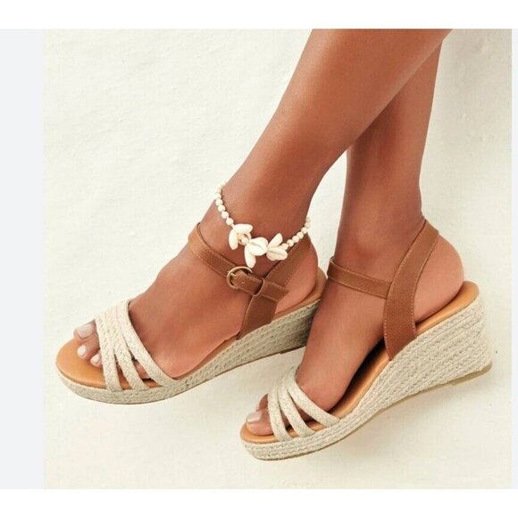 LASCANTA platform Wedge Open toe Espadrille Ankle Strap Sandal 9 Brown - Picture 1 of 14